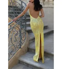 Natalie Rolt Delilah Gown Yellow Sequin Size 0/AU 6 for rent on The Volte - image 2