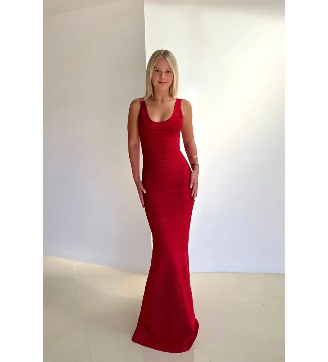 Herve Leger Ellen Bandage Gown Red Size XS/AU 6 for rent on The Volte - main image