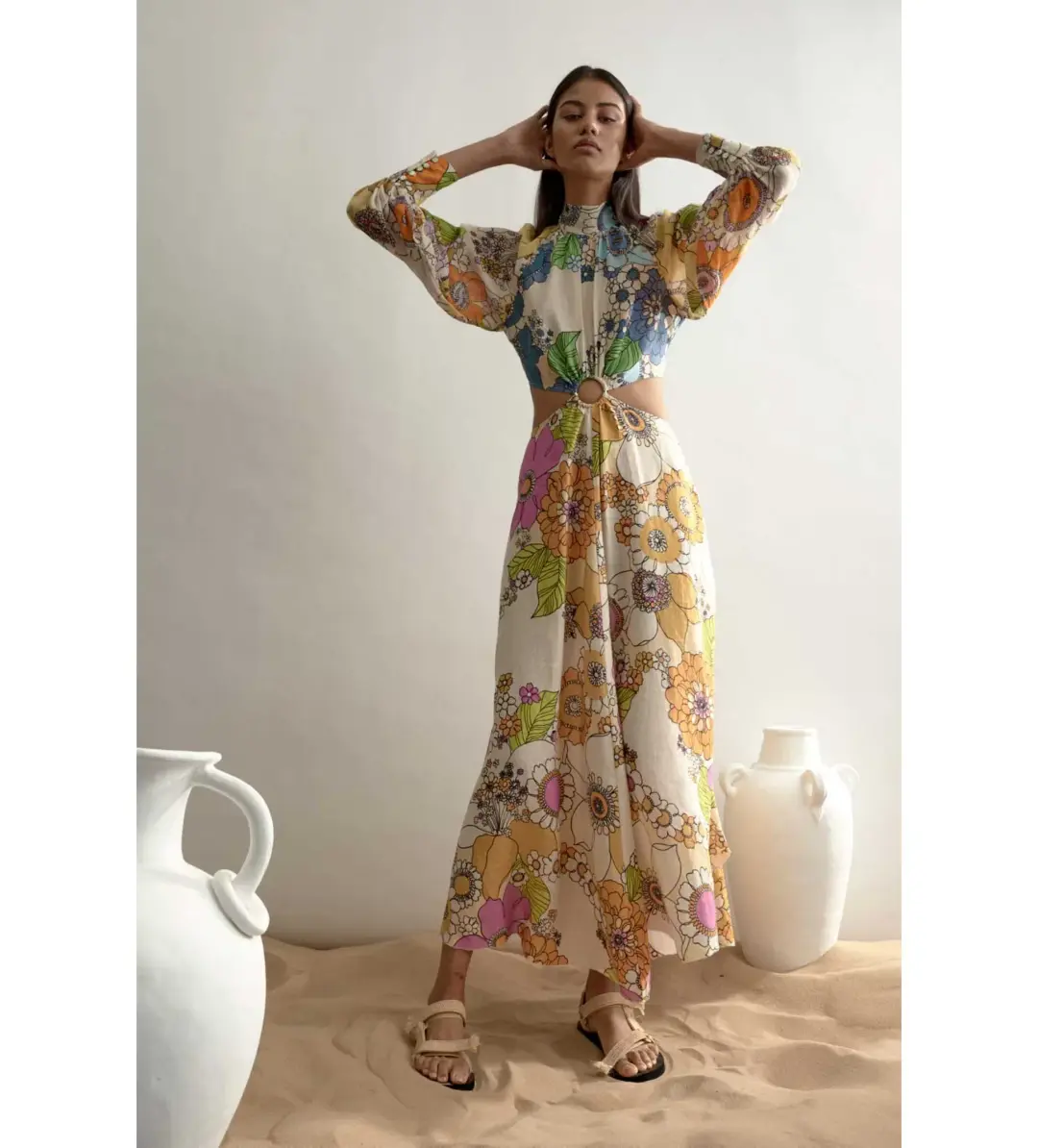 Alemais Farrah Cut Out Midi Dress Multi Size 14 for rent on The Volte - main image