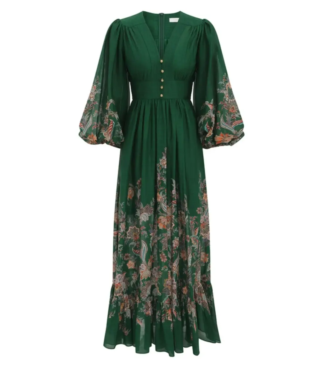 Zimmermann Rhiannon Plunge Maxi Dress Green Multi Paisley Size 4 / AU 16 for rent on The Volte - main image