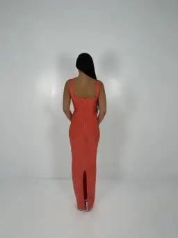 Hervé Léger Round Neck Gown in Coral Size XXS/AU4 for rent on The Volte - image 3