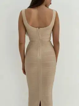 Hervé Léger Round Neck Gown in Beige Size XS/AU6 for rent on The Volte - image 3