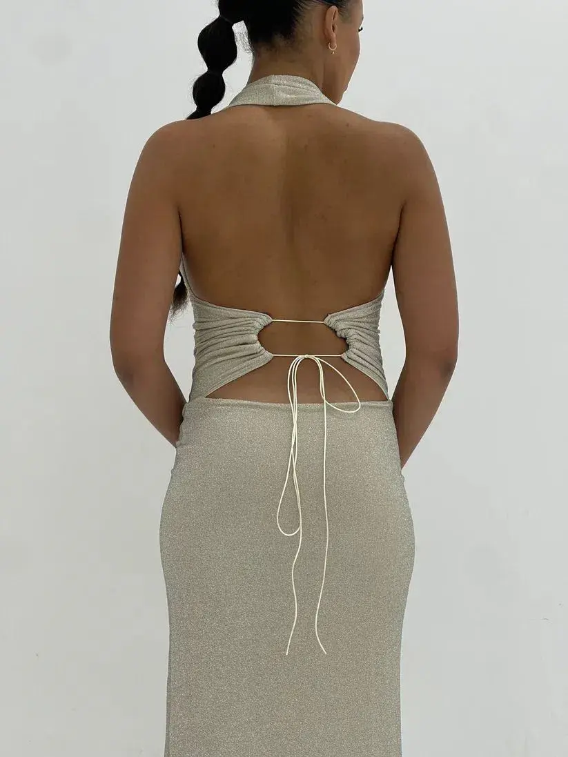 Deconduarte Astor Maxi Dress in Silver Size M/AU10 for rent on The Volte - main image