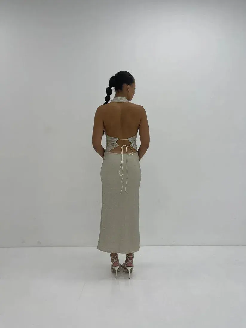 Deconduarte Astor Maxi Dress in Silver Size M/AU10 for rent on The Volte - main image