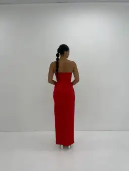 House of CB Adrienne Satin Strapless Gown in Scarlett Size S/AU8 for rent on The Volte - image 2