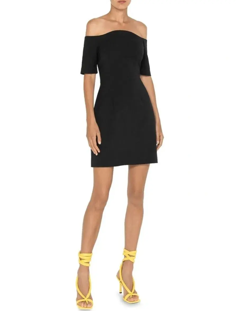 Cue Sculpted Off Shoulder Mini Dress Black Size AU 12 for rent on The Volte - main image