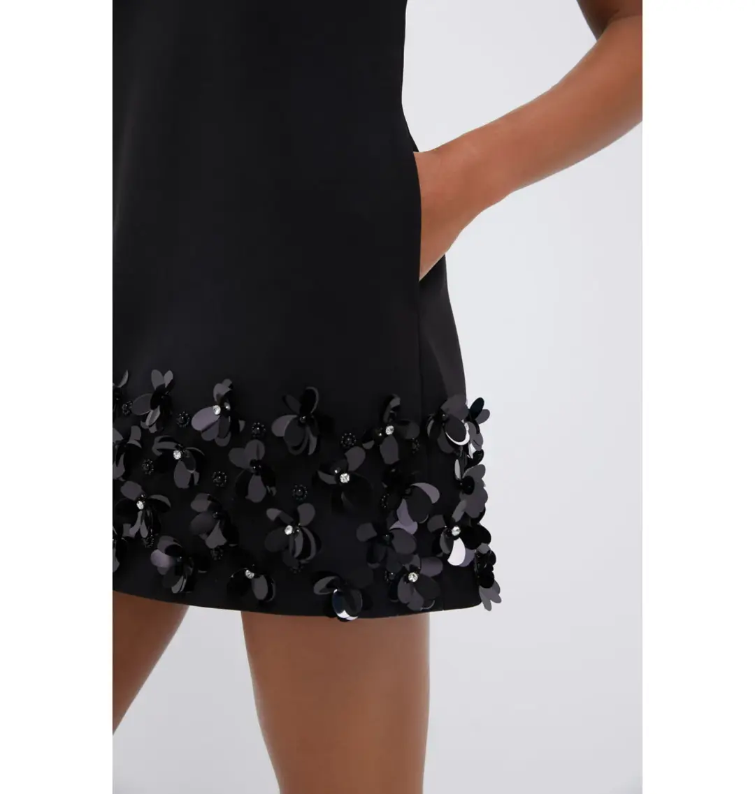 Self Potrait Black Crepe 3d Sequin Mini Dress Black Size AU 8 for rent on The Volte - main image