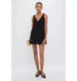 Self Potrait Black Crepe 3d Sequin Mini Dress Black Size AU 8 for rent on The Volte - image 1
