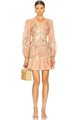 Zimmermann Tallow Plunge Mini Dress Pink Multi Floral Size AU 8