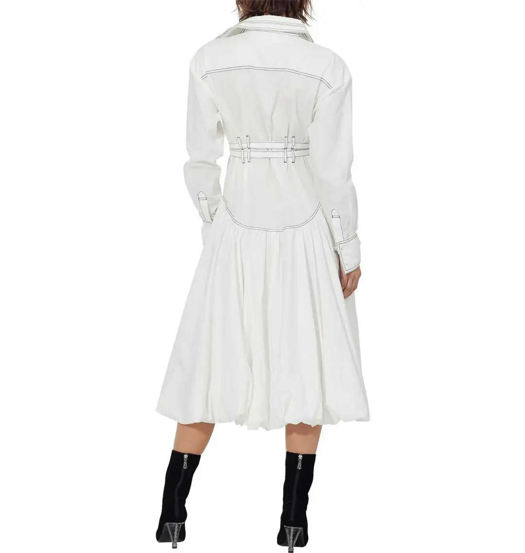 Aje Cassia Bubble Hem Belted Midi Shirt Dress White Size 10/M for rent on The Volte - main image
