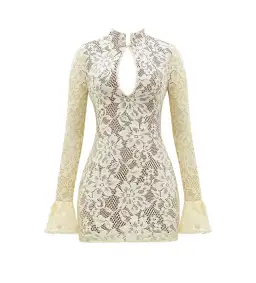 House of CB Brianna Keyhole Lace Longer Mini Dress in Buttermilk in Size S / AU 8 for rent on The Volte - image 4