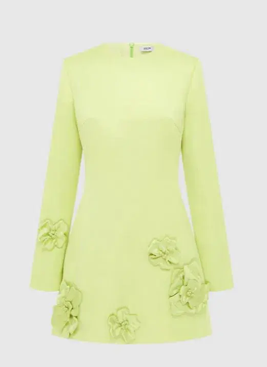 Leo Lin Aliza Long Sleeve Petal Mini Dress Chartreuse Size AU 10 for rent on The Volte - main image