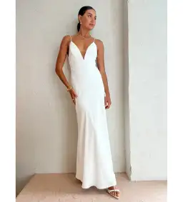 By Johnny Soraya V Front Maxi Dress Ivory White Size AU 10