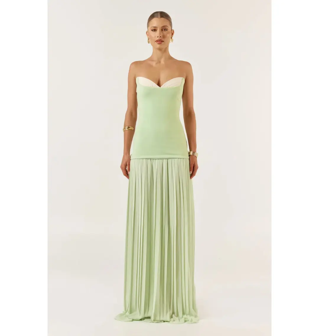 She is OLLÁ Nicolette Maxi Dress Green Size AU 6 for rent on The Volte - main image