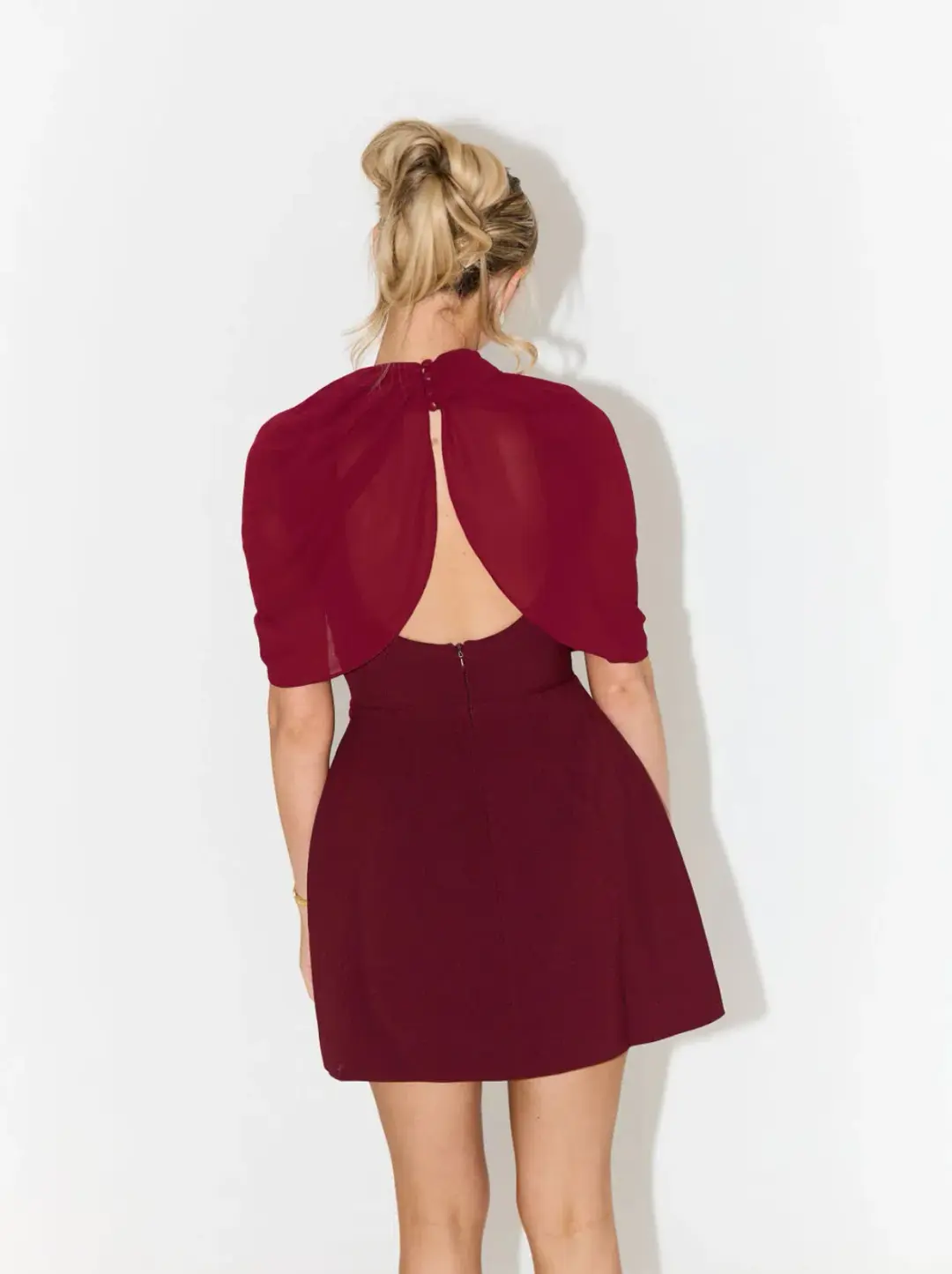 Odd Muse The Ultimate Muse Gathered Mini Dress Bordeaux Red Size 10 for rent on The Volte - main image