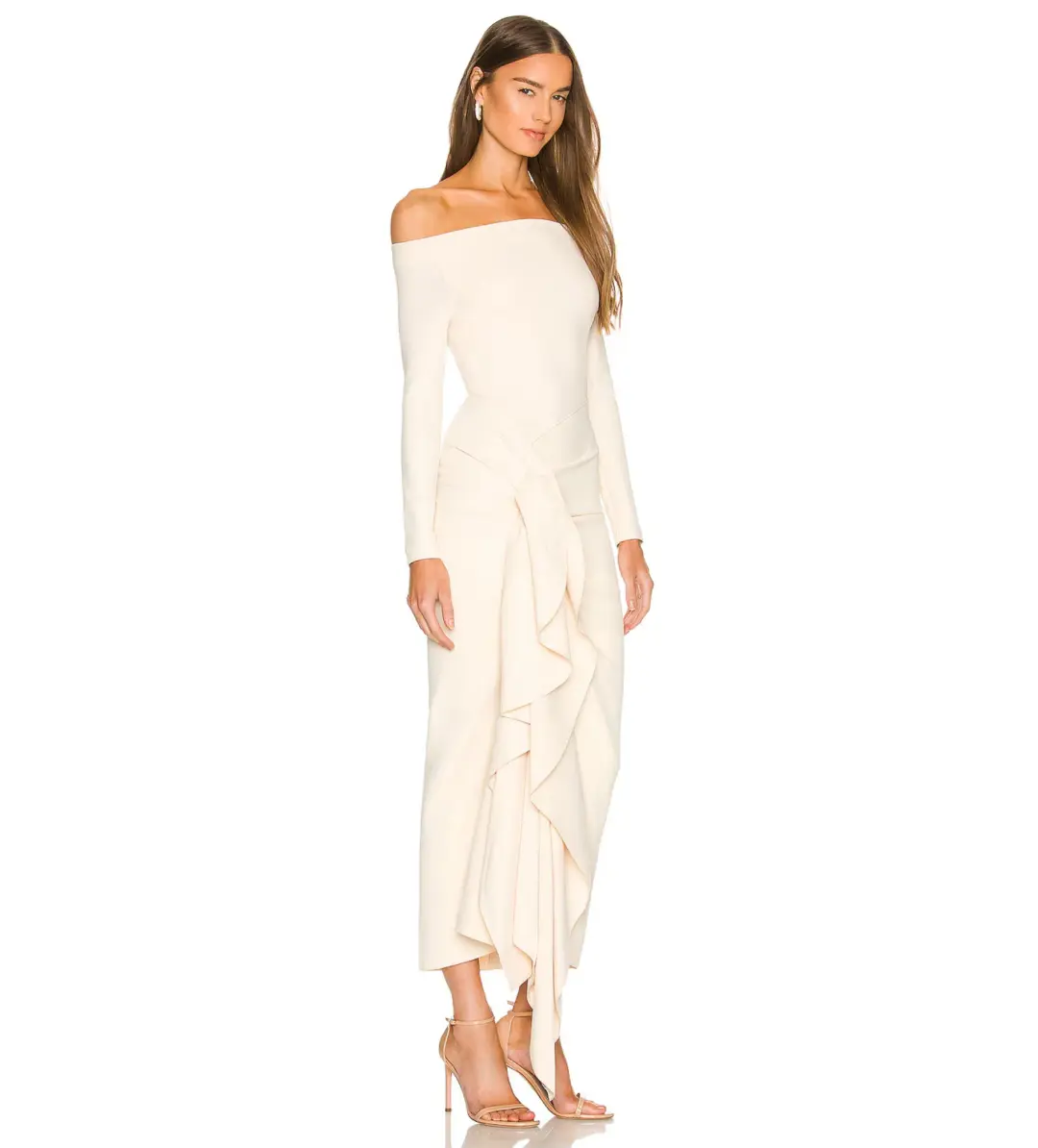 Solace London Lotus Midi Dress in Ivory Size AU 8 for rent on The Volte - main image