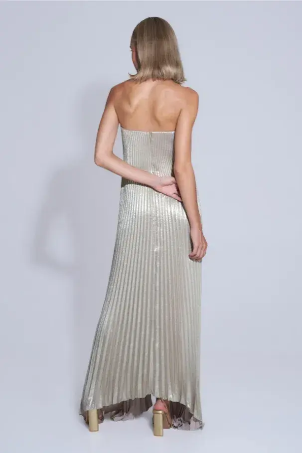 L'Idee Black Tie Gown Gold Shimmer Size 12 for rent on The Volte - main image