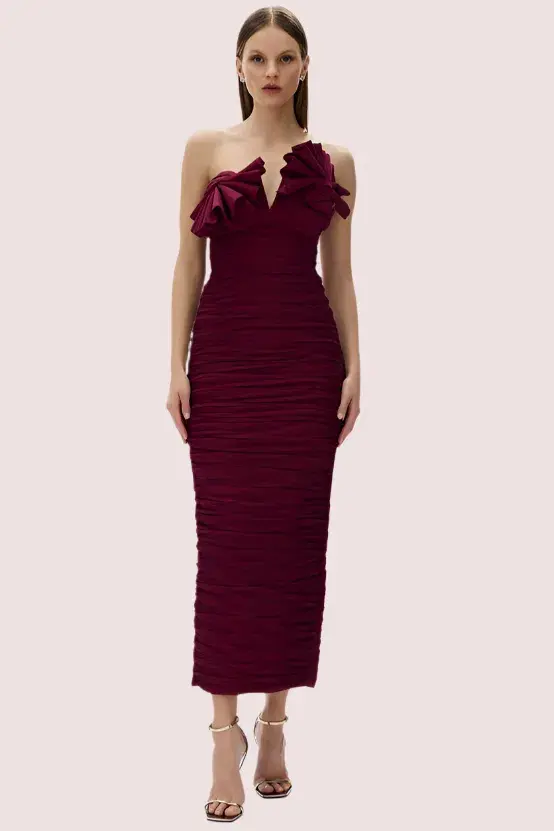 Rachel Gilbert Jensen Maxi Dress Merlot Size 8 for rent on The Volte - main image