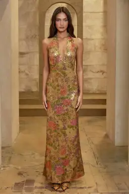 Fait Par Foutch Liana Maxi Dress Fleur Print Sequin Size XXS / AU 4