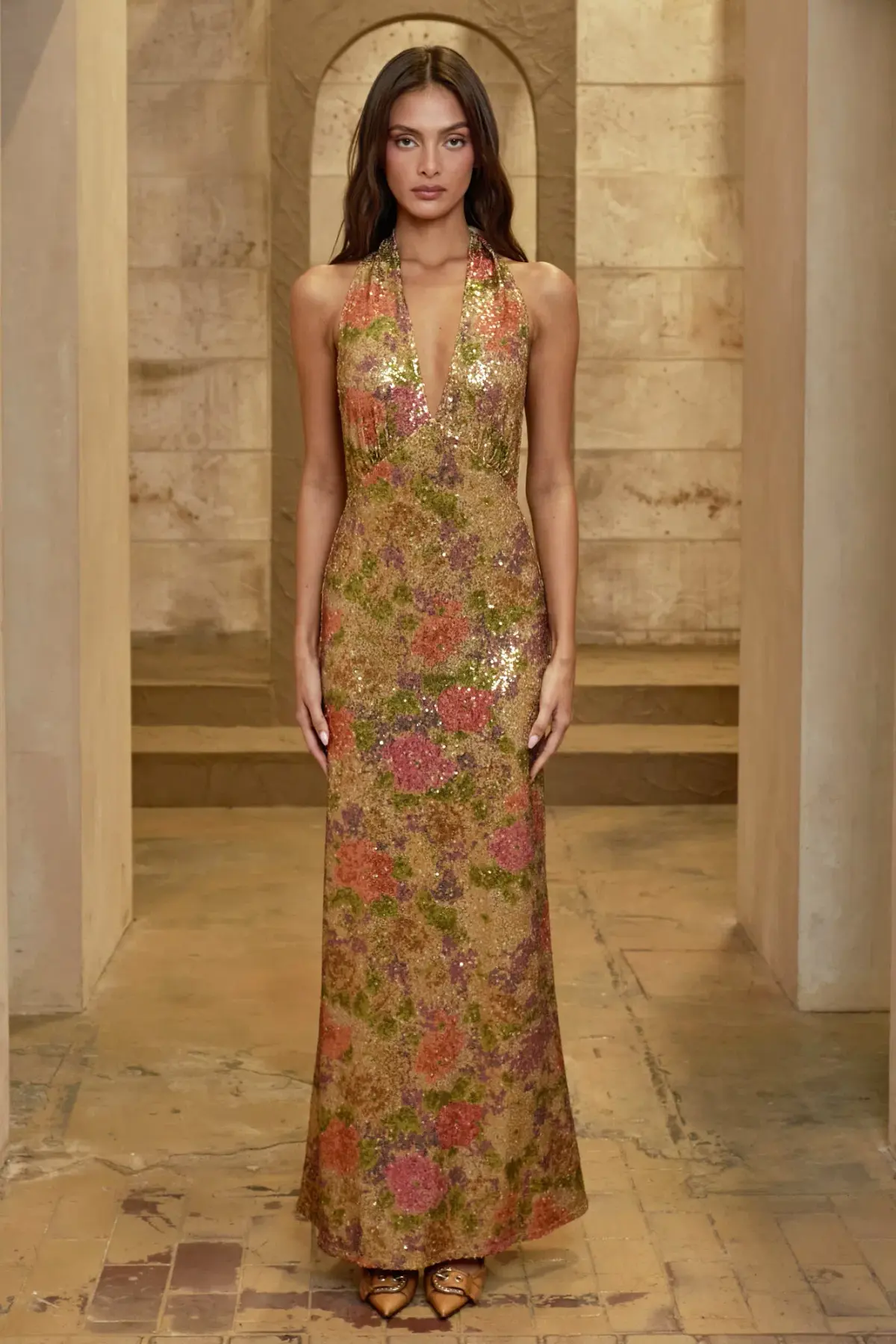 Fait Par Foutch Liana Maxi Dress Fleur Print Sequin Size XS / AU 6 - Image 1