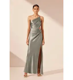 Shona Joy La Lune Gathered Maxi Dress in Sage Size 14