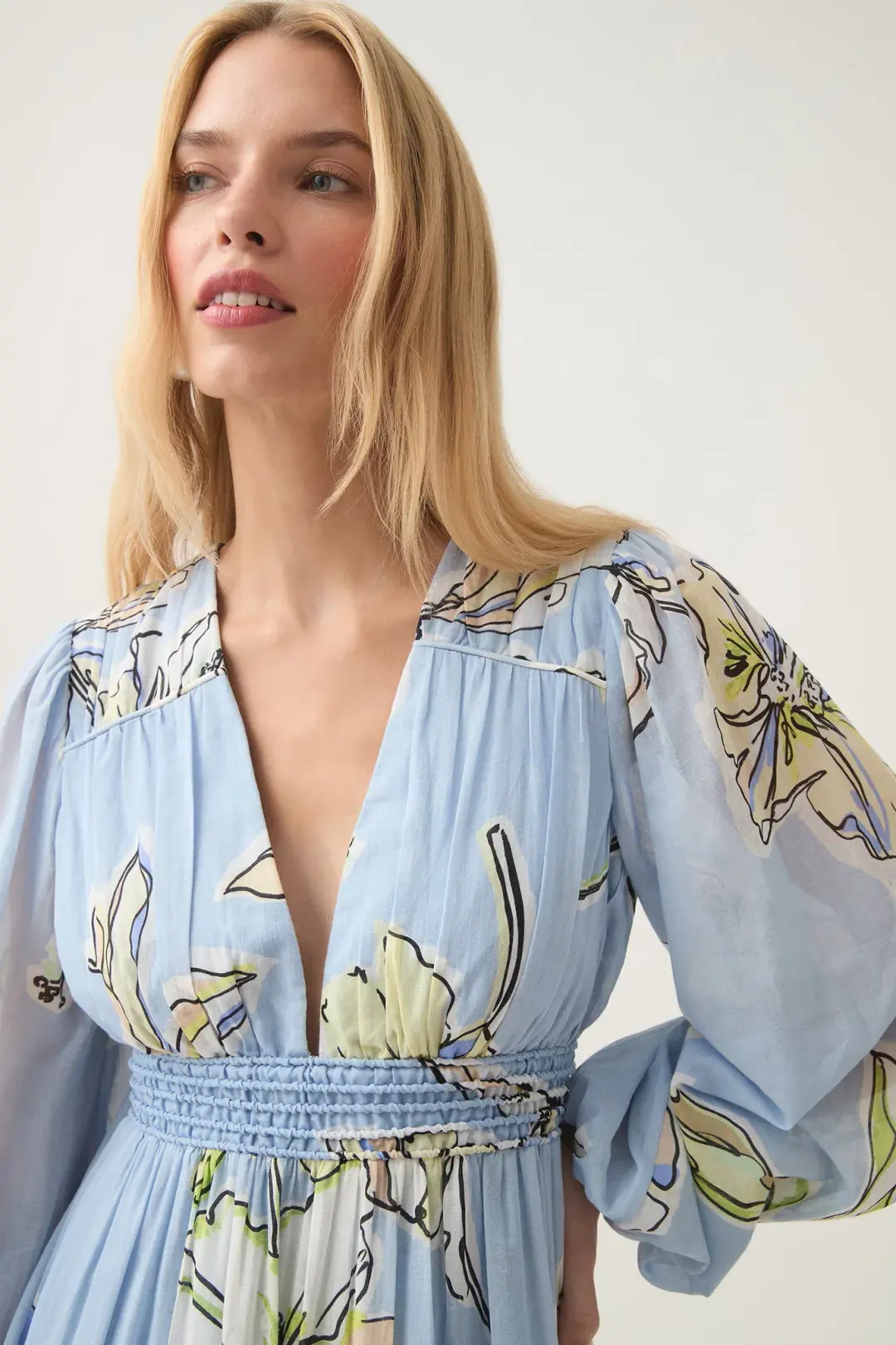 Aje Romantica Voile Maxi Dress Blue Hibiscus Size 16 for rent on The Volte - main image