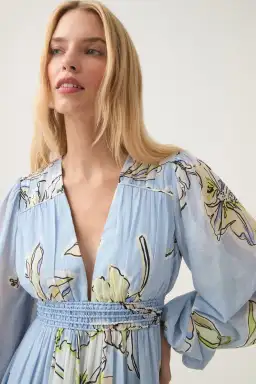 Aje Romantica Voile Maxi Dress Blue Hibiscus Size 16 for rent on The Volte - image 4