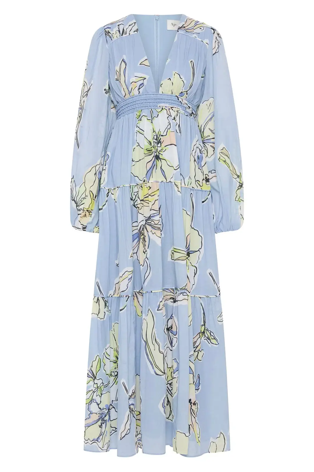 Aje Romantica Voile Maxi Dress Blue Hibiscus Size 16 for rent on The Volte - main image