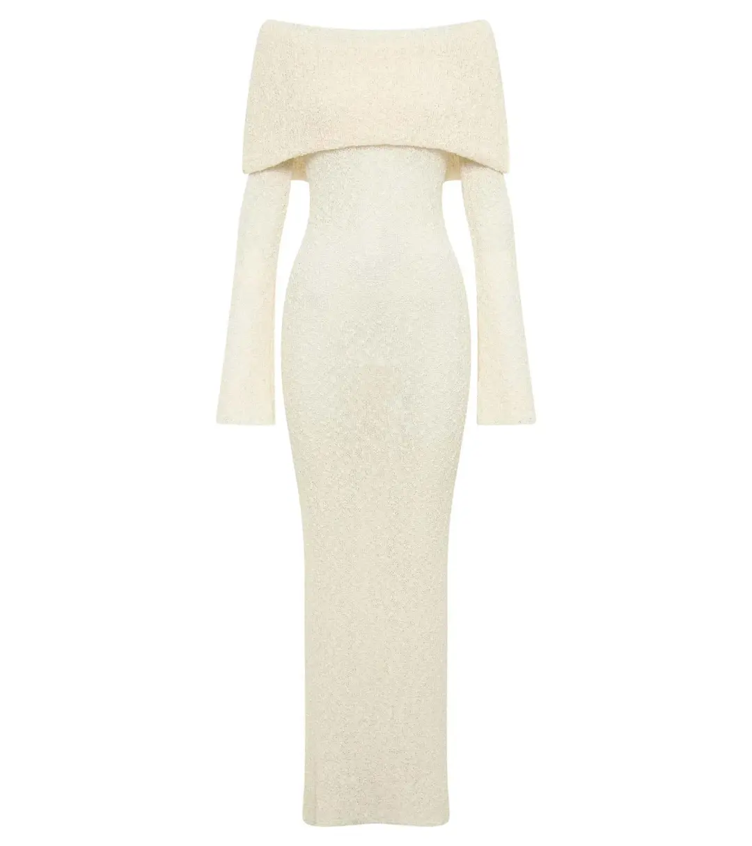 Meshki Marisol Off Shoulder Boucle Maxi Dress Cream Size 3XL / AU 18 for rent on The Volte - main image