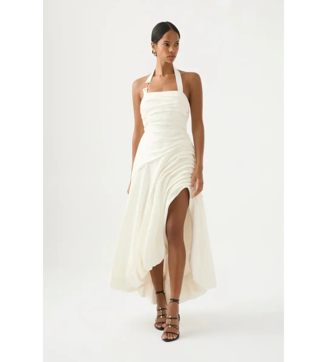 Aje Mika Draped Split Maxi Dress Cream Size 10 for rent on The Volte - main image