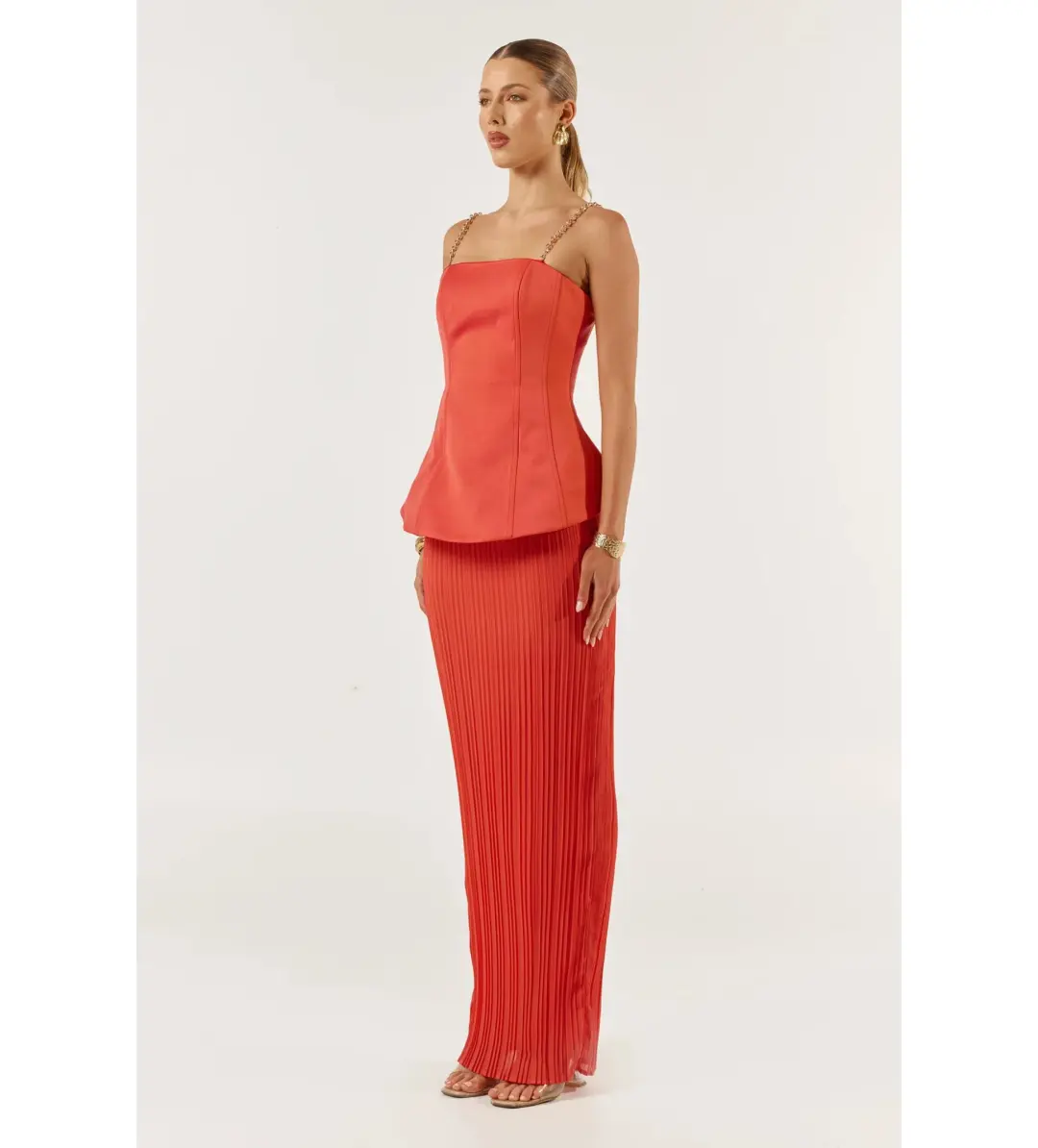 She is OLLÁ Marcelle Maxi Dress Red Size S/AU 8 for rent on The Volte - main image