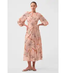 Morrison Martinique Rouched Midi Dress Blush Floral Print Size 4/AU 14