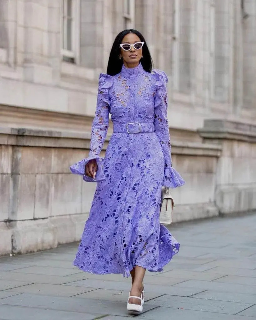 Leo Lin Aliyah Lace Butterfly Sleeve Midi Dress in Lavender Size 10 for rent on The Volte - main image