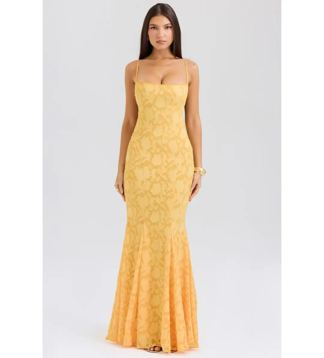 House of CB Joan Lace Up Back Maxi Dress Apricot Size XS/AU 6 for rent on The Volte - main image