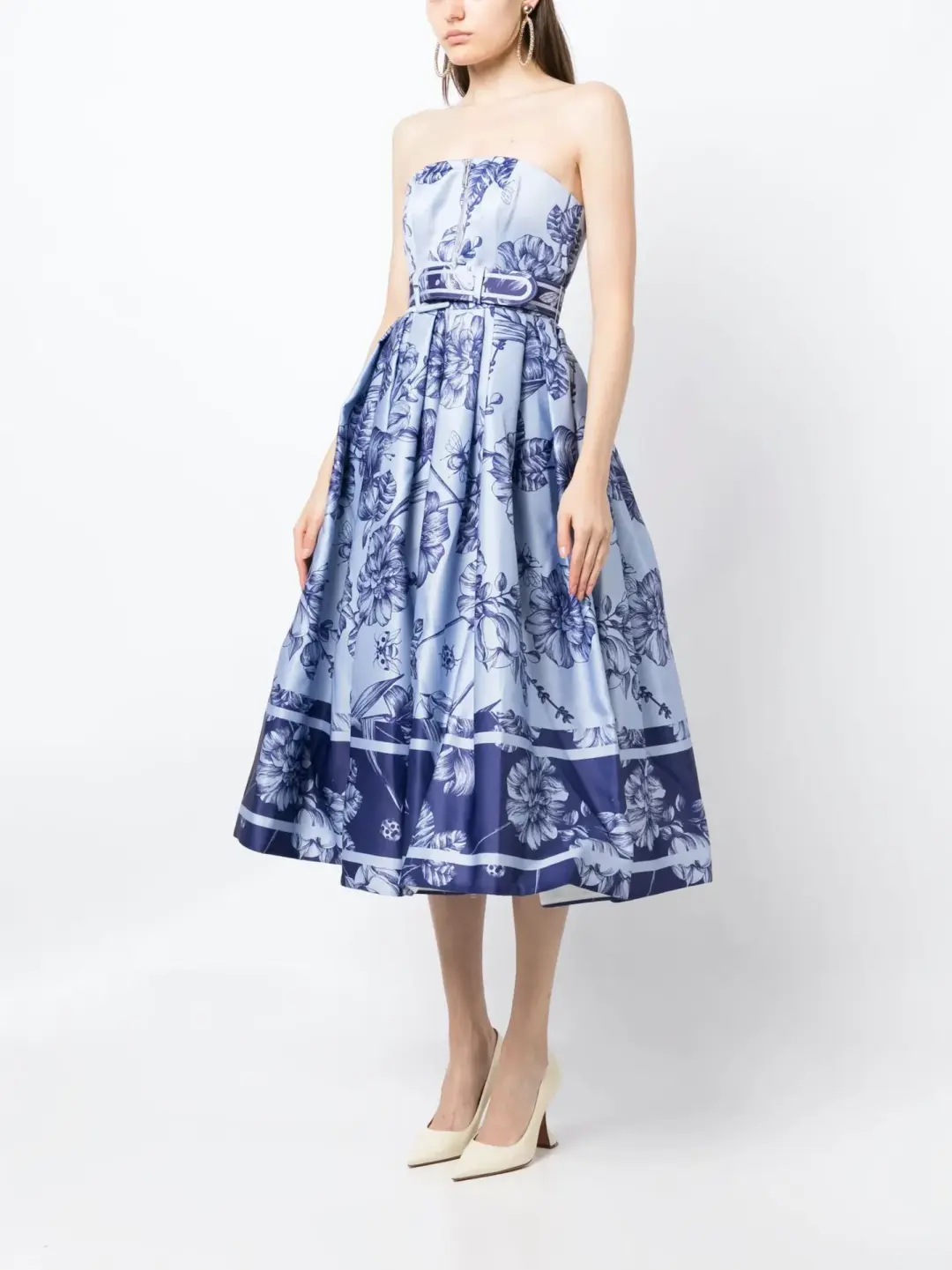 Leo Lin Norine Bustier Midi Dress Harmony Print in Hyacinth Size AU 6 for rent on The Volte - main image