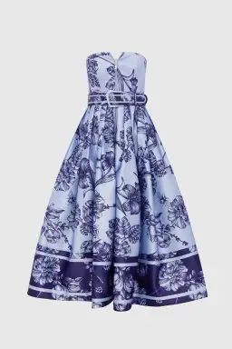 Leo Lin Norine Bustier Midi Dress Harmony Print in Hyacinth Size AU 6 for rent on The Volte - image 6