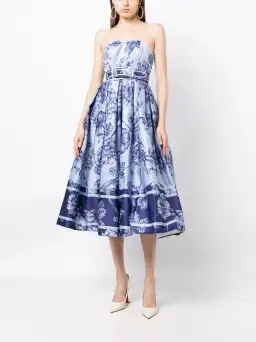 Leo Lin Norine Bustier Midi Dress Harmony Print in Hyacinth Size AU 6 for rent on The Volte - image 4