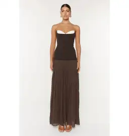 She is OLLÁ Nicolette Maxi Dress Espresso Size AU 6 for rent on The Volte - image 1