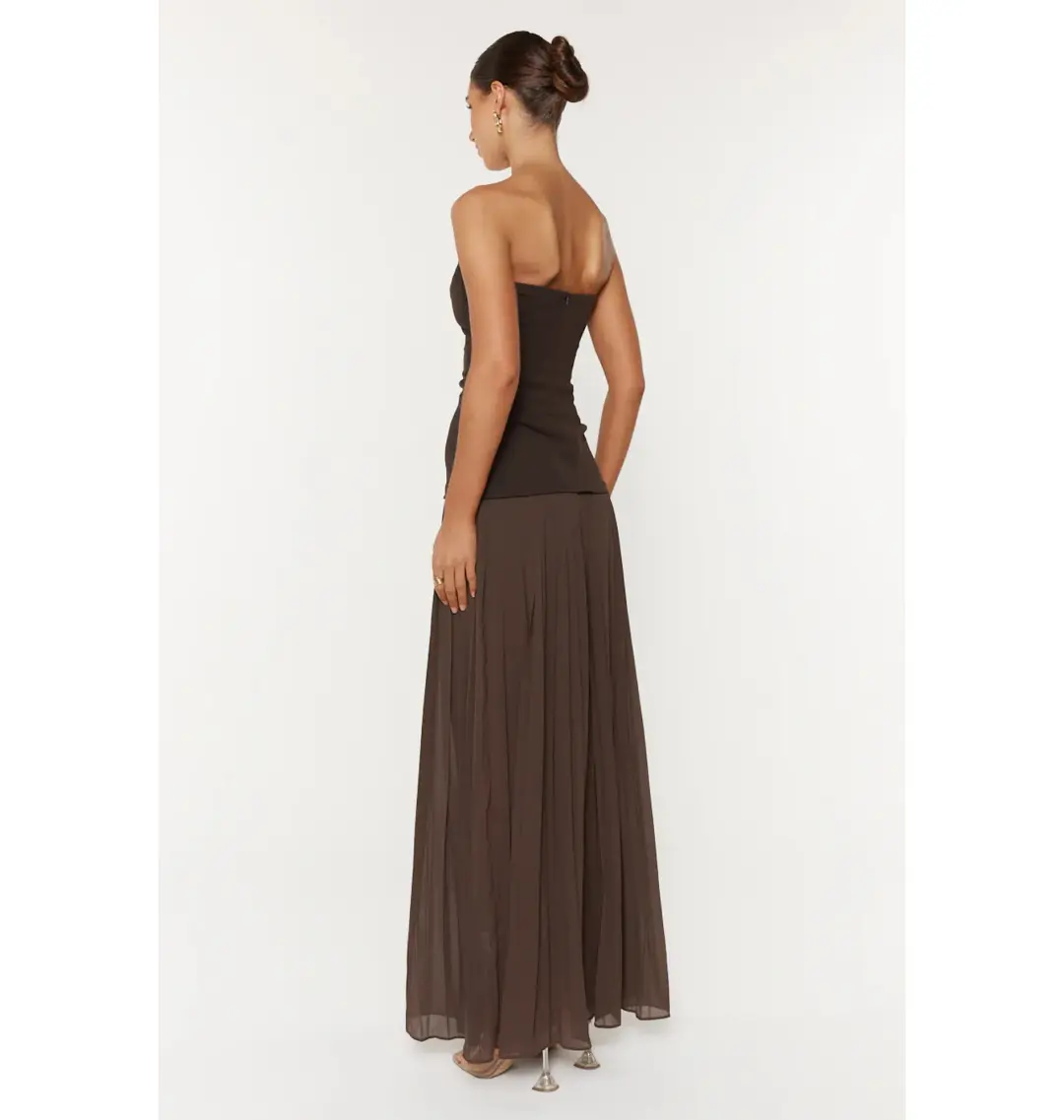 She is OLLÁ Nicolette Maxi Dress Espresso Size AU 6 for rent on The Volte - main image