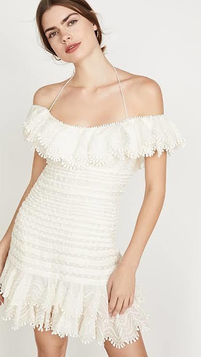 Zimmermann Super Eight Off The Shoulder Ruffled Pleated Mini Dress Ivory Size 0 / AU 8 for rent on The Volte - main image