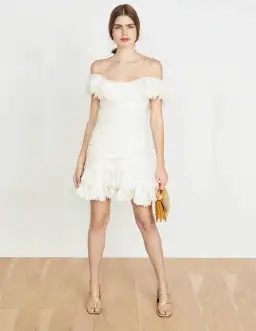 Zimmermann Super Eight Off The Shoulder Ruffled Pleated Mini Dress Ivory Size 0 / AU 8 for rent on The Volte - image 1