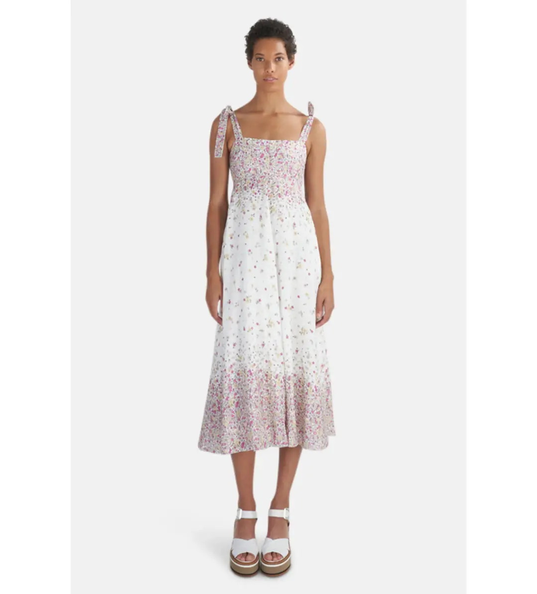 Zimmermann Linen Carnaby Tie Shoulder Midi Dress in white Size AU 6 for rent on The Volte - main image
