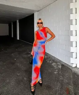 Scanlan Theodore Italian Watercolour Dress in Red Blue Multi Size 6 for rent on The Volte - image 1