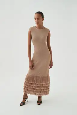 Aje Breeze Knit Midi Dress in Rose Gold Size 4