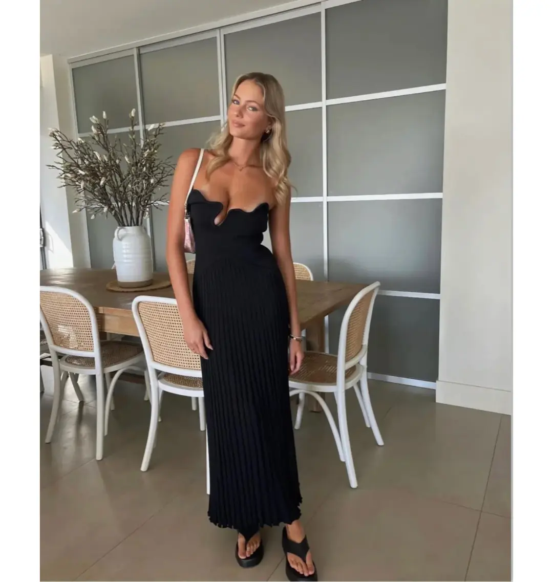 Christopher Esber Sculptured Pleated Rib Maxi Dress Black Size XS / AU 6 for rent on The Volte - main image