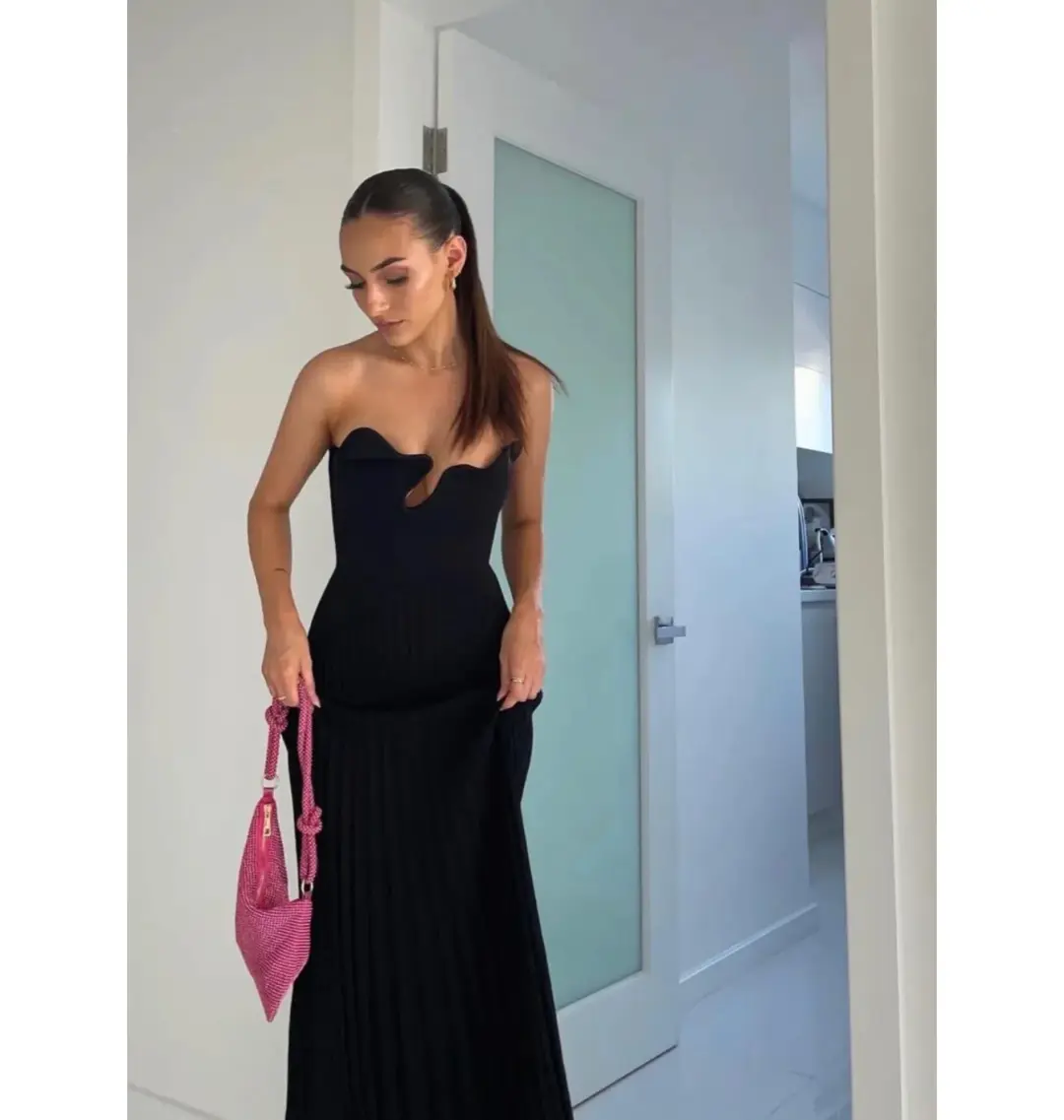 Christopher Esber Sculptured Pleated Rib Maxi Dress Black Size XS / AU 6 for rent on The Volte - main image