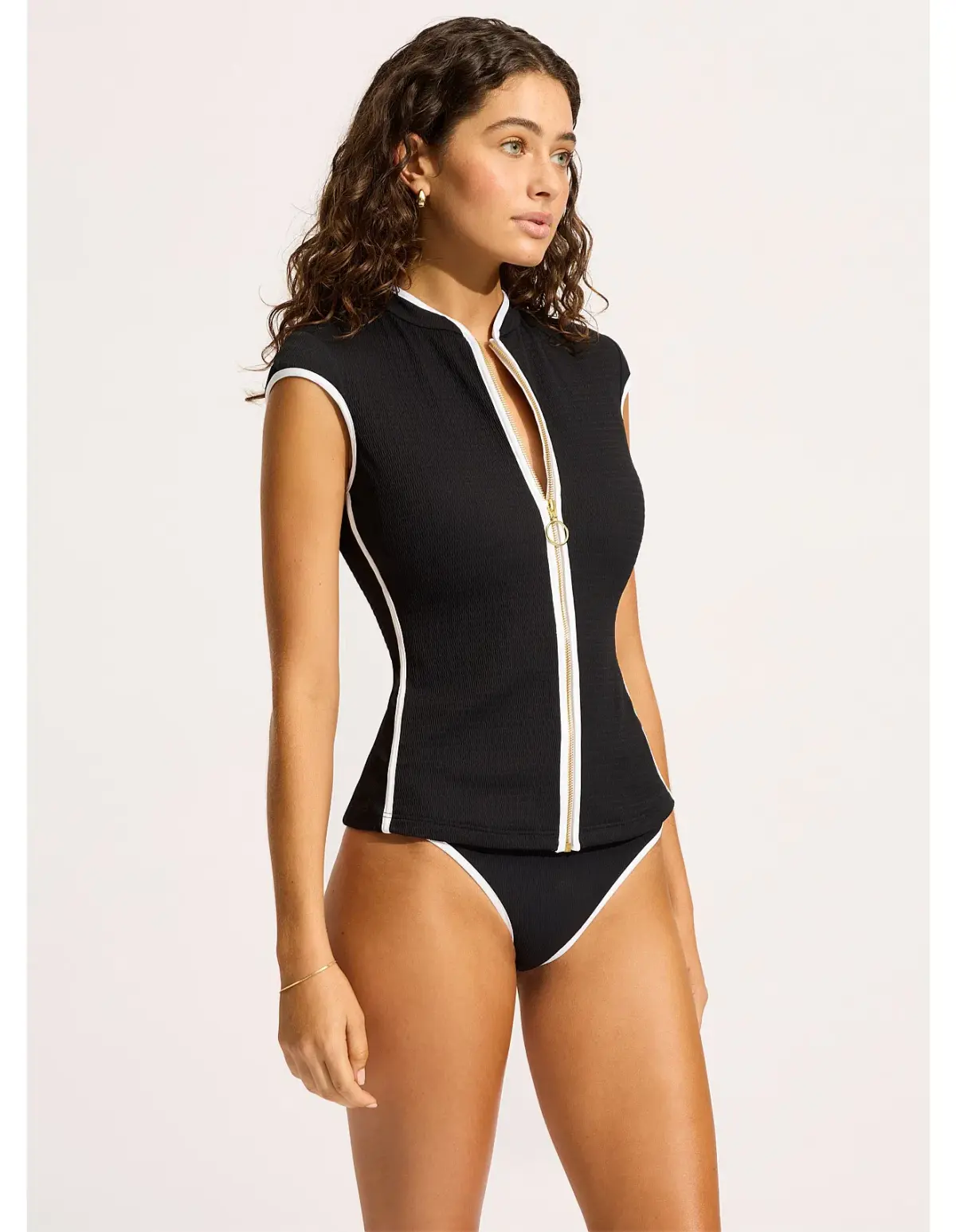 Seafolly Beach Bound Cap Sleeve Sunvest Black Size M/Au 12 - Image 2