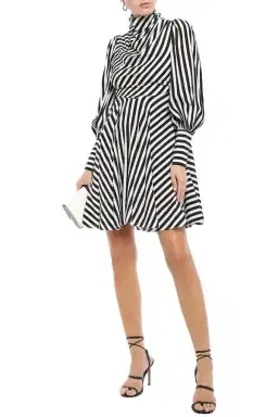 Zimmermann Zippy Cowl Short Dress Black Stripe Size 8 for rent on The Volte - image 1