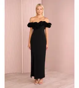Azzurielle Farley Frill Off Shoulder Gown Black Size 8