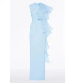 Carla Zampatti Pale Blue Crepe Ruffle Shoulder Maxi Gown Size 8 for rent on The Volte - image 5